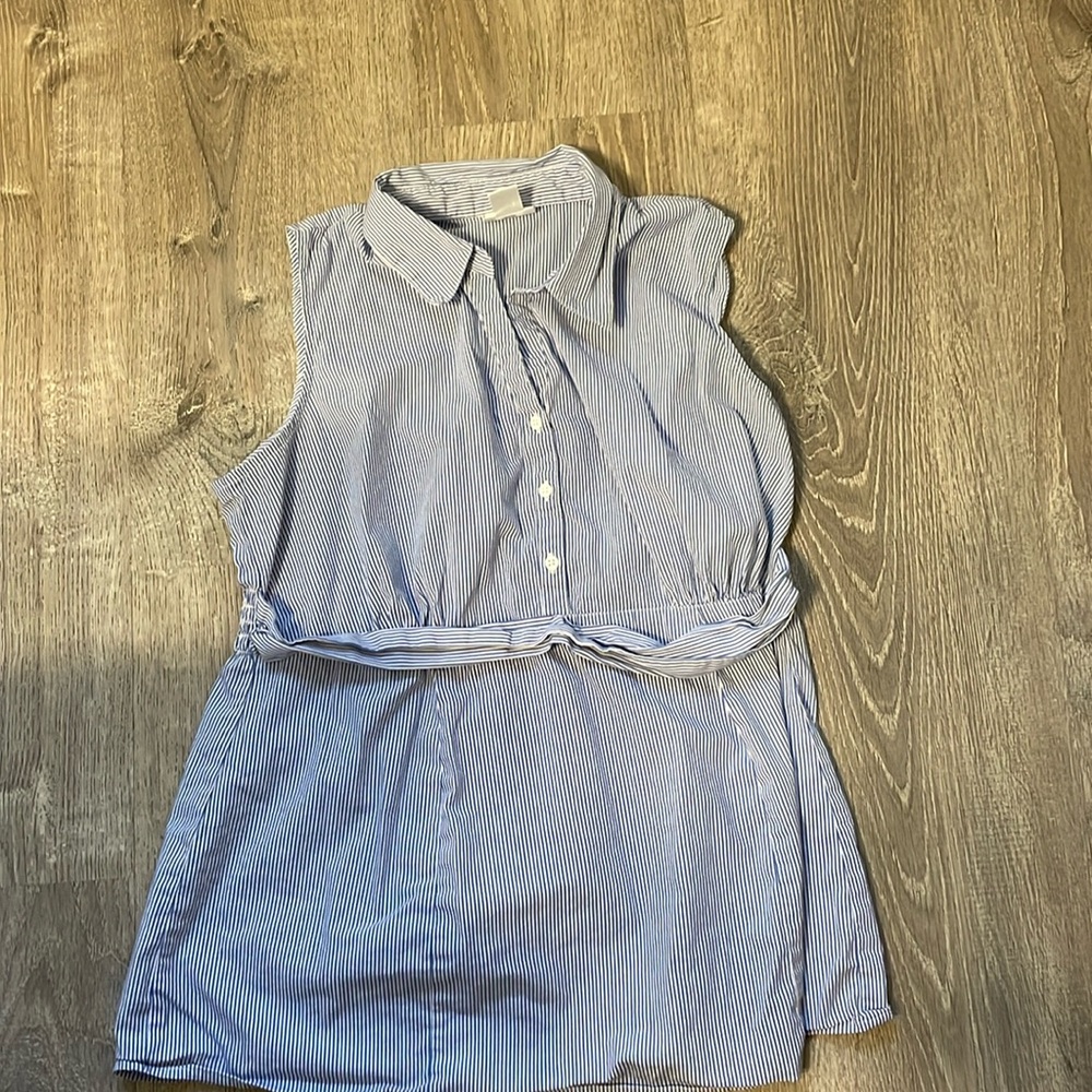 Blue and white striped maternity tank top